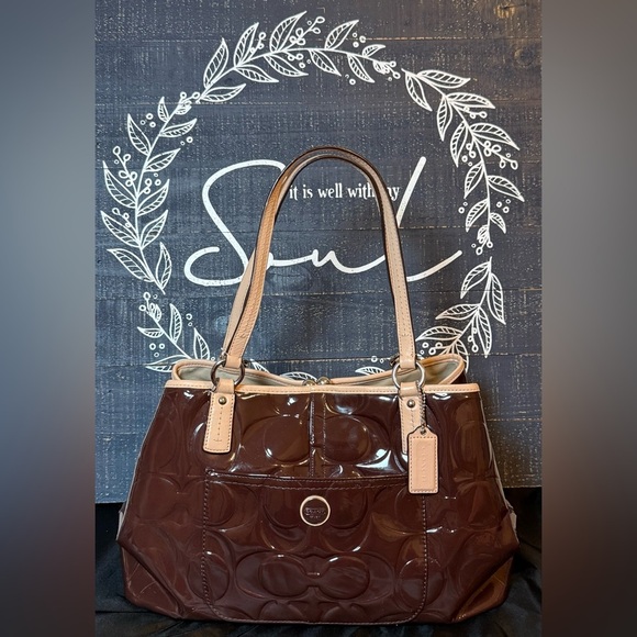 Authentic COACH Peyton Embossed Signature Patent Leather Satchel (EUC-No Flaws) - Picture 1 of 7